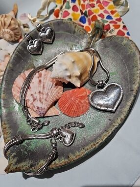 Brighton Silver-tone Heart Pendant Necklace, Charm Bracelet & Matching  Earrings